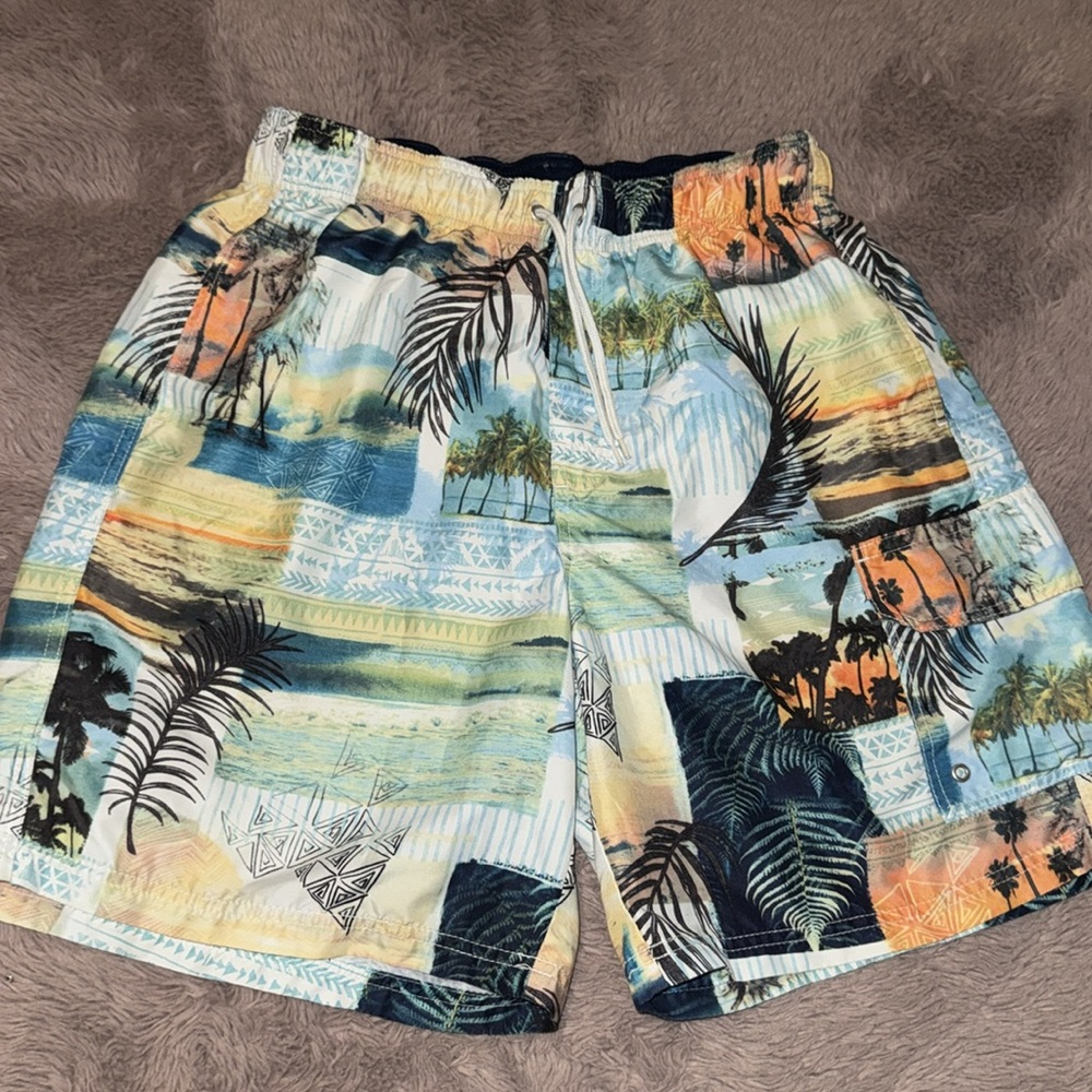 Croft & Barrow mens tropics swim trunks medium swimsuit shorts blue green orange - Picture 2 of 10